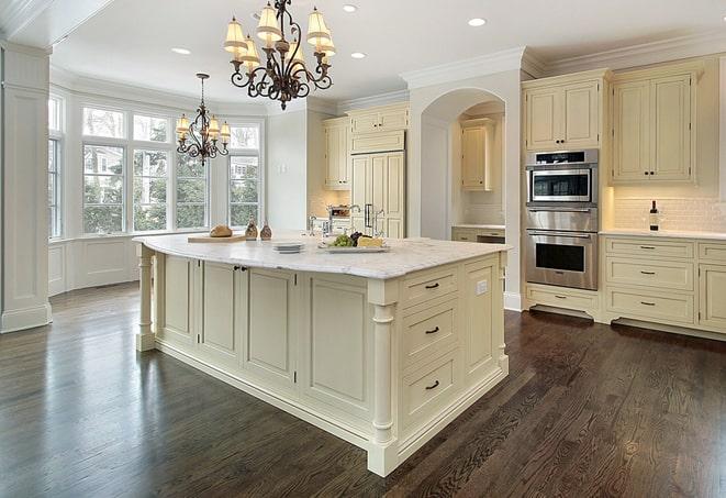 hardwood-look laminate flooring in a newly renovated kitchen in Warrensville Heights